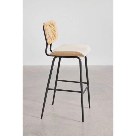 Krzesło barowe z drewna, rattanu i ekoskóry białej Raysa naturalne 75 cm