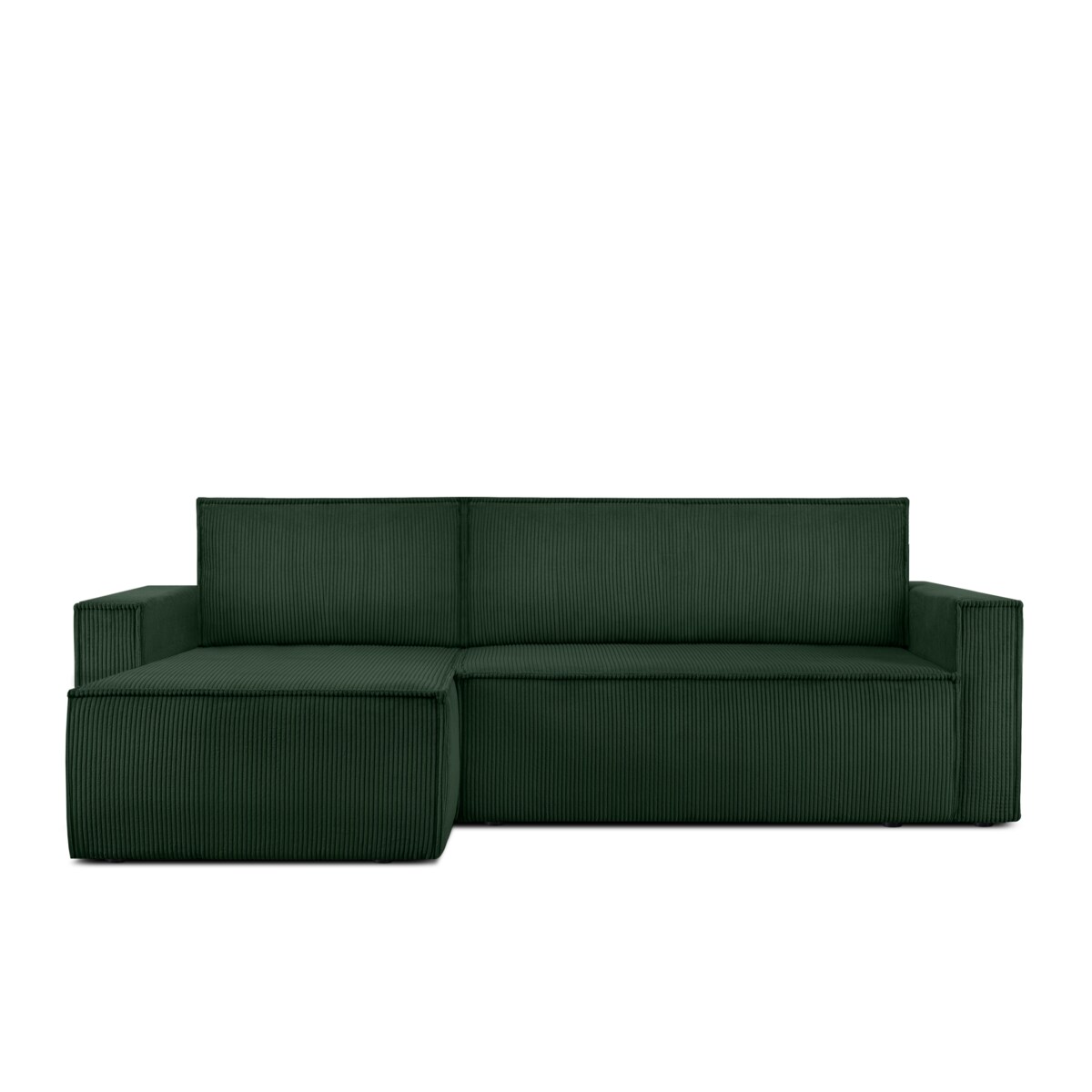KONSIMO NAPI Duża rozkładana sztruksowa sofa, ciemnozielona, ​​prawa/lewa