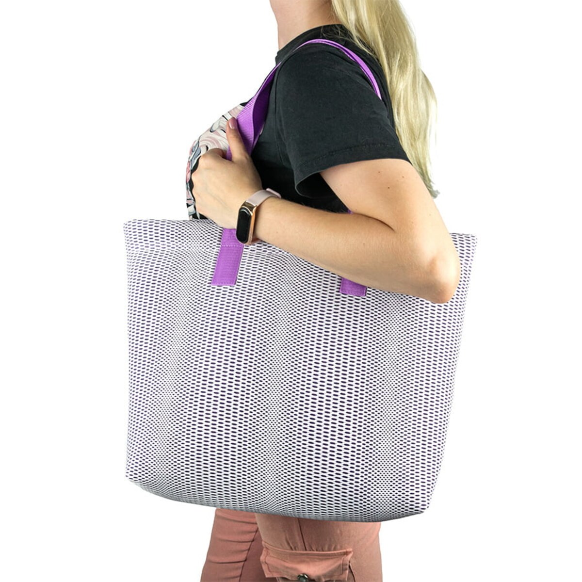 Torba na zakupy fioletowa z fioletowymi uchwytami 45×33 cm