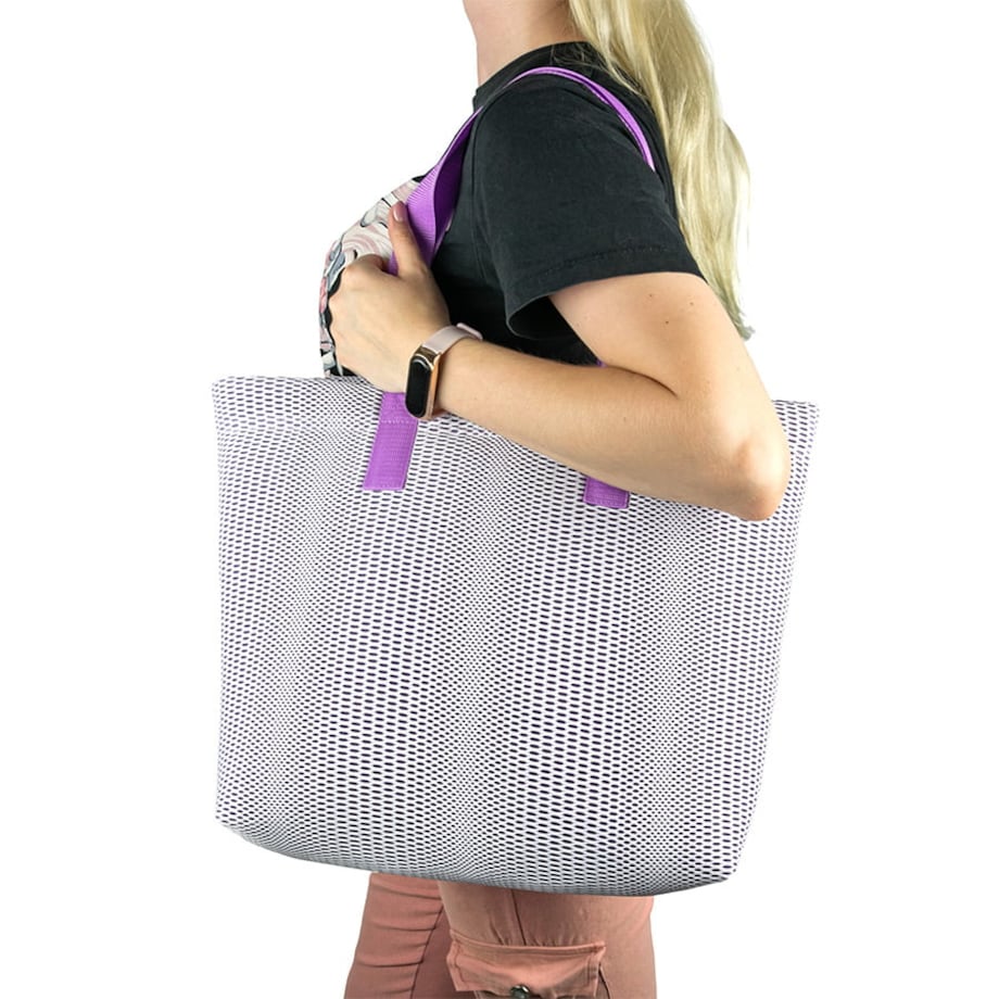 Torba na zakupy fioletowa z fioletowymi uchwytami 45×33 cm
