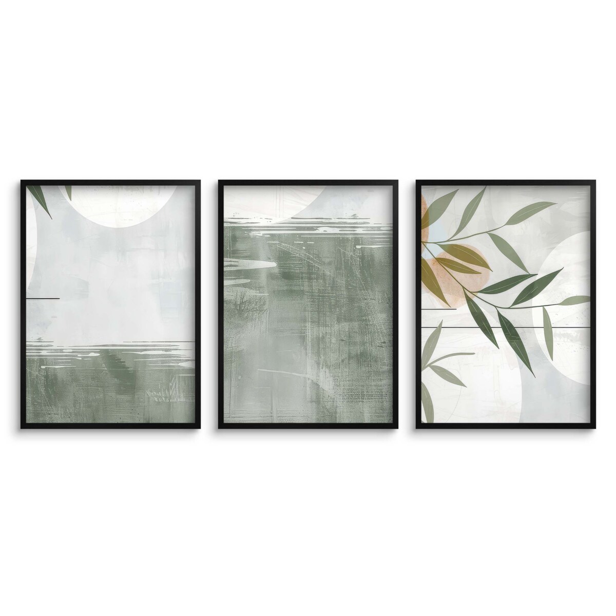Zestaw Trzech Plakatów Obrazów na ścianę Ozdoba ścienna Zielone Liście