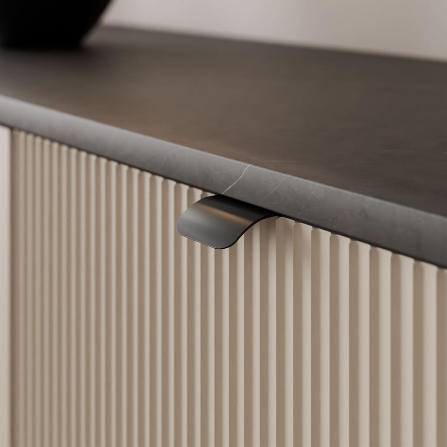 Komoda do sypialni AUTUMN 3D z ryflowanym frontem, kaszmir / szary kamień