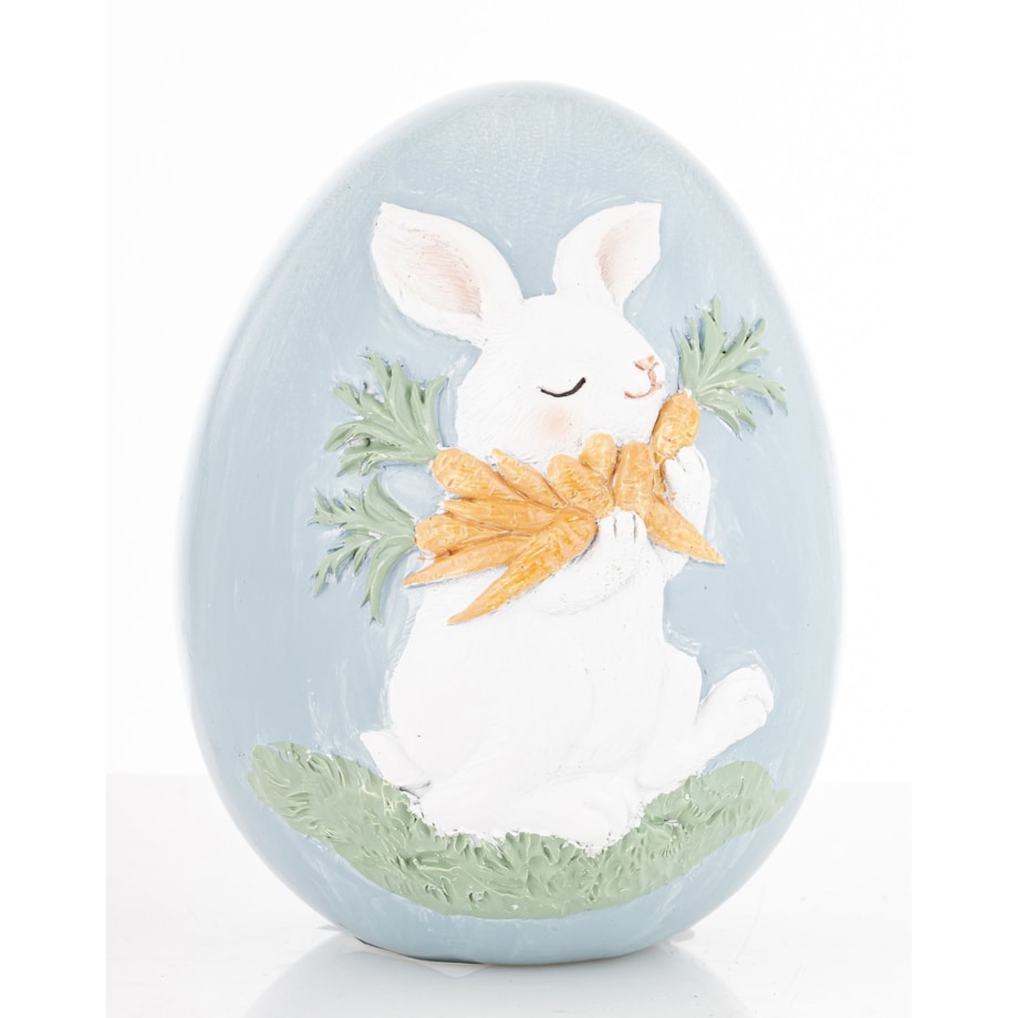 Dekoracja - jajko ozdobne 12x9x9 cm PISANKA niebieska z królikiem