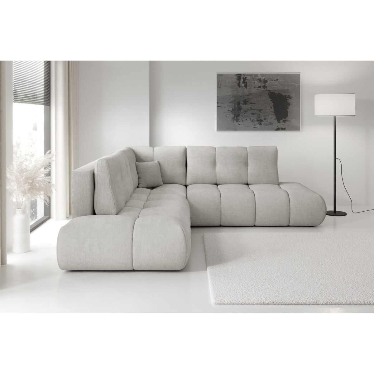 Narożnik pikowany, rozkładany z funkcją spania SOHI, Flow 16 - jasny szary