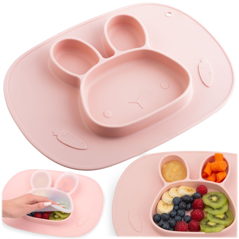 Talerzyk dla dziecka silikonowy do karmienia Królik różowy Ricokids