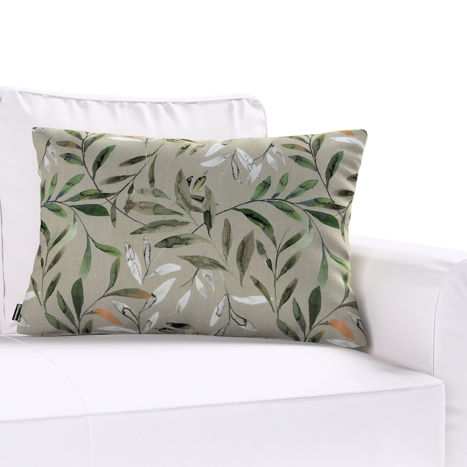 Poszewka Kinga na poduszkę prostokątną 60x40 zielone gałązki na szarym tle