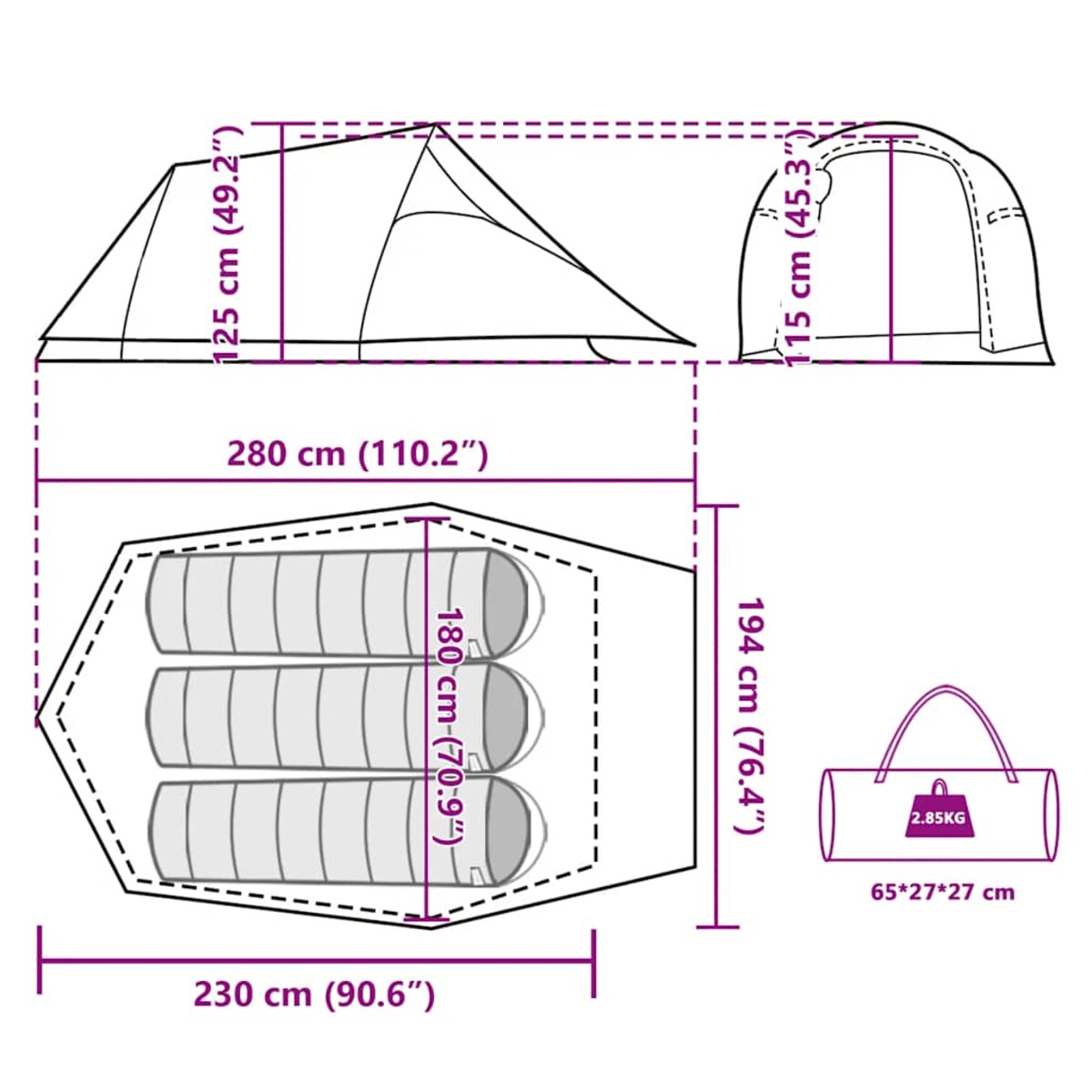 vidaXL Namiot turystyczny, 3-os., moro, wodoszczelny