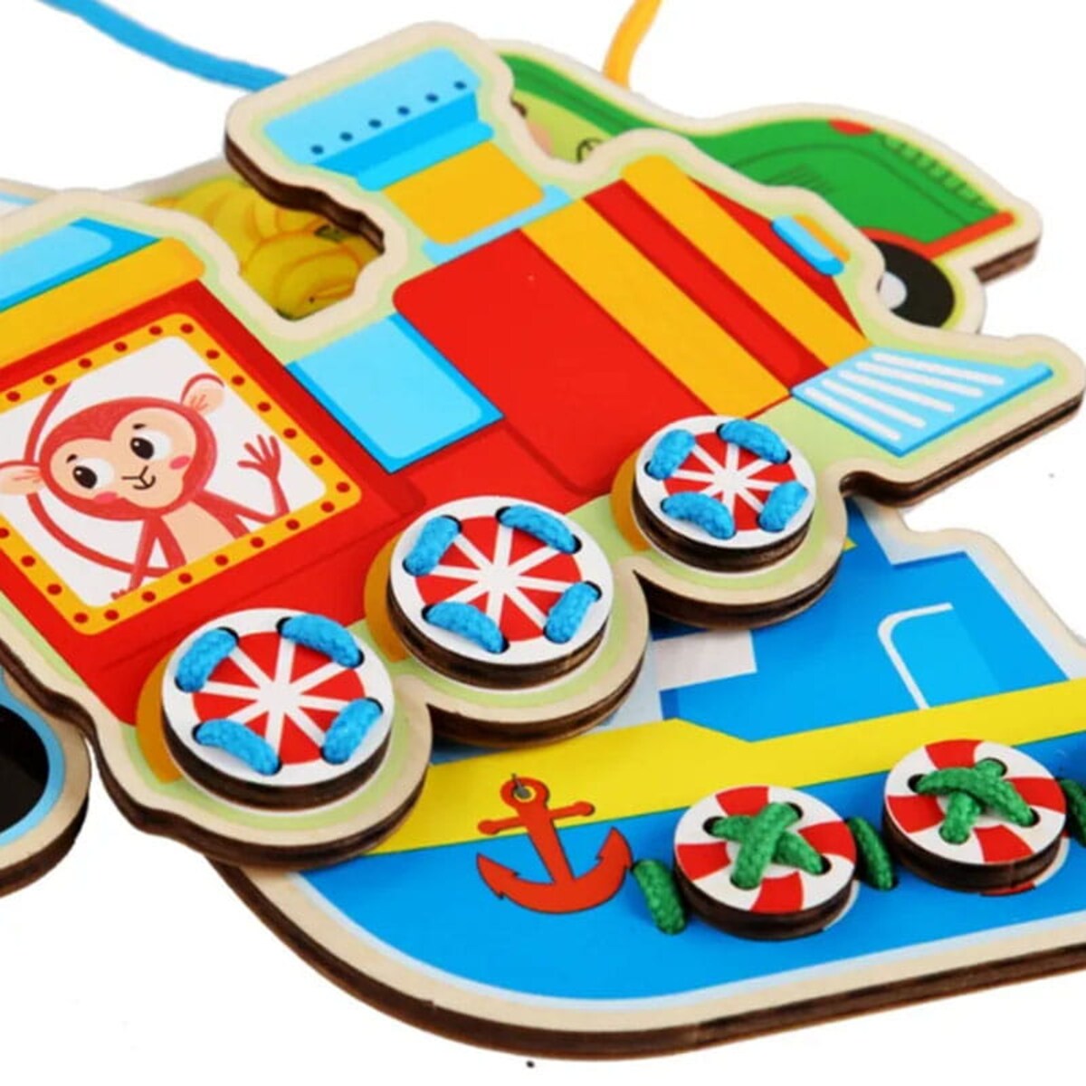 Puzzle drewniane Montessori - sznurówki - nauka wiązania Zwierzątka