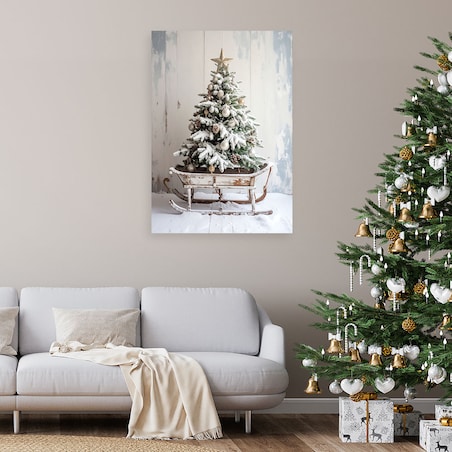 Obraz do salonu jadalni biura, Choinka święta prezenty sanki