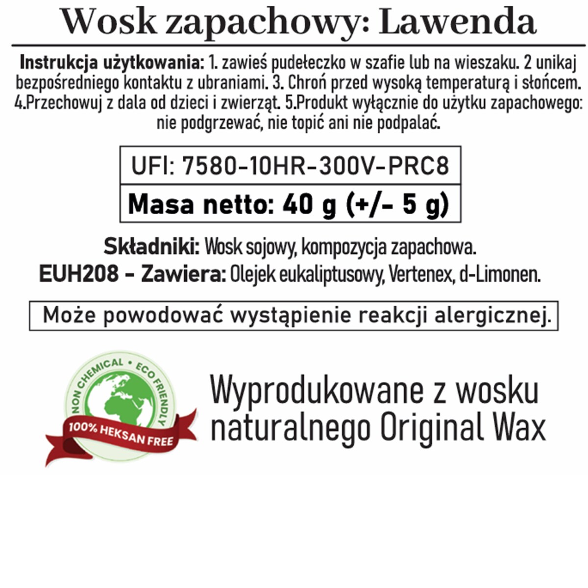 Zapachowa zawieszka do szafy wosk sojowy Lawenda