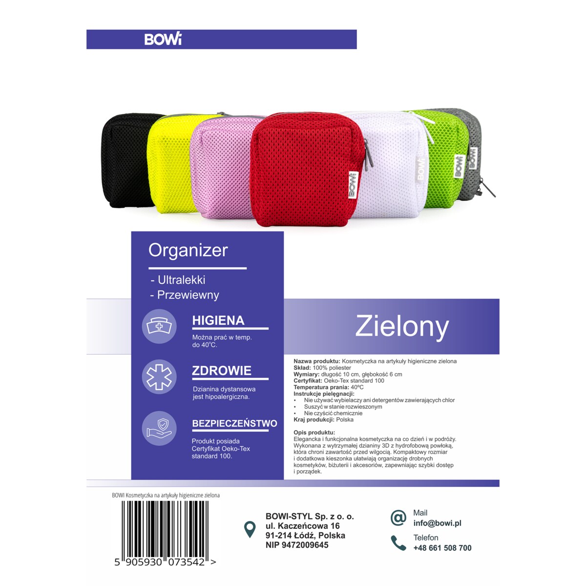 Organizer, etui w rozmiarze S, kosmetyczka na artykuły higieniczne, zielona