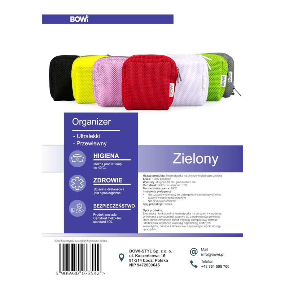 Organizer, etui w rozmiarze S, kosmetyczka na artykuły higieniczne, zielona