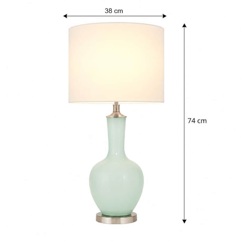 Lampa seledynowa na komodę w stylu hamptons z białym abażurem NANKIN