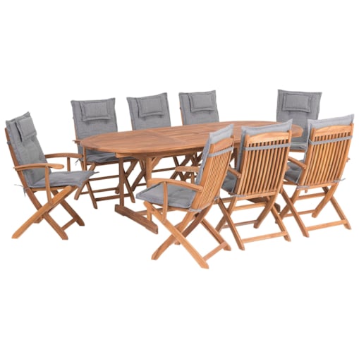 Zestaw ogrodowy dla 8 osób MAUI z poduszkami Drewno akacjowe Szary