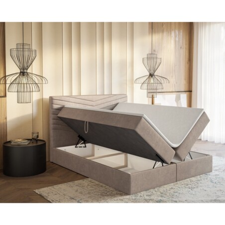 Łóżko kontynentalne G4 do sypialni 140x200 z pojemnikiem i materacem-beżowy