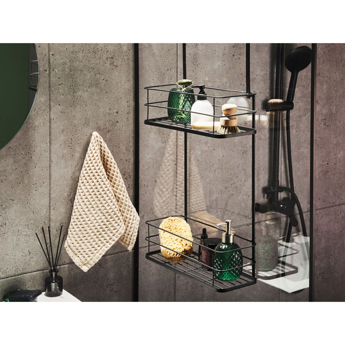 Półka wisząca łazienkowa metalowa czarna TAYASU