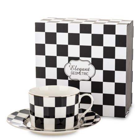 Filiżanka 220 ml i spodeczek, w szachownicę, w pudełku, SCACCHI