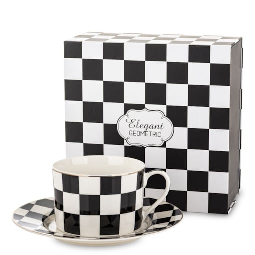 Filiżanka 220 ml i spodeczek, w szachownicę, w pudełku, SCACCHI