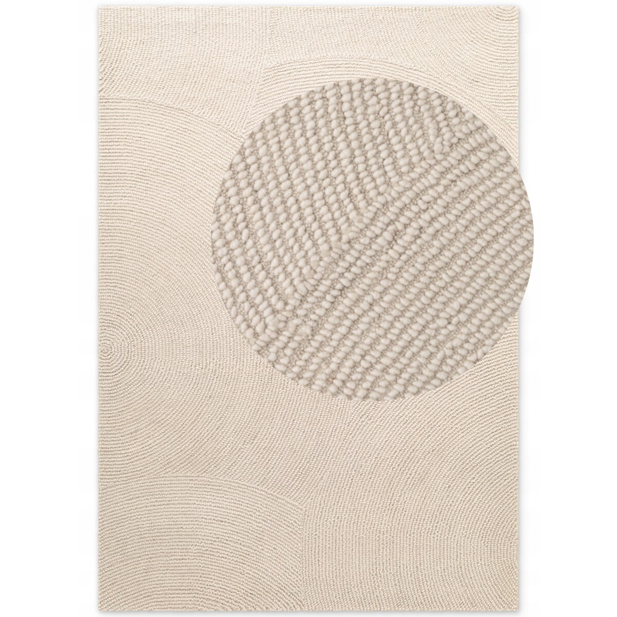 Dywan wełniany do salonu 200x300cm, kremowy wzór w półkola, efekt 3d