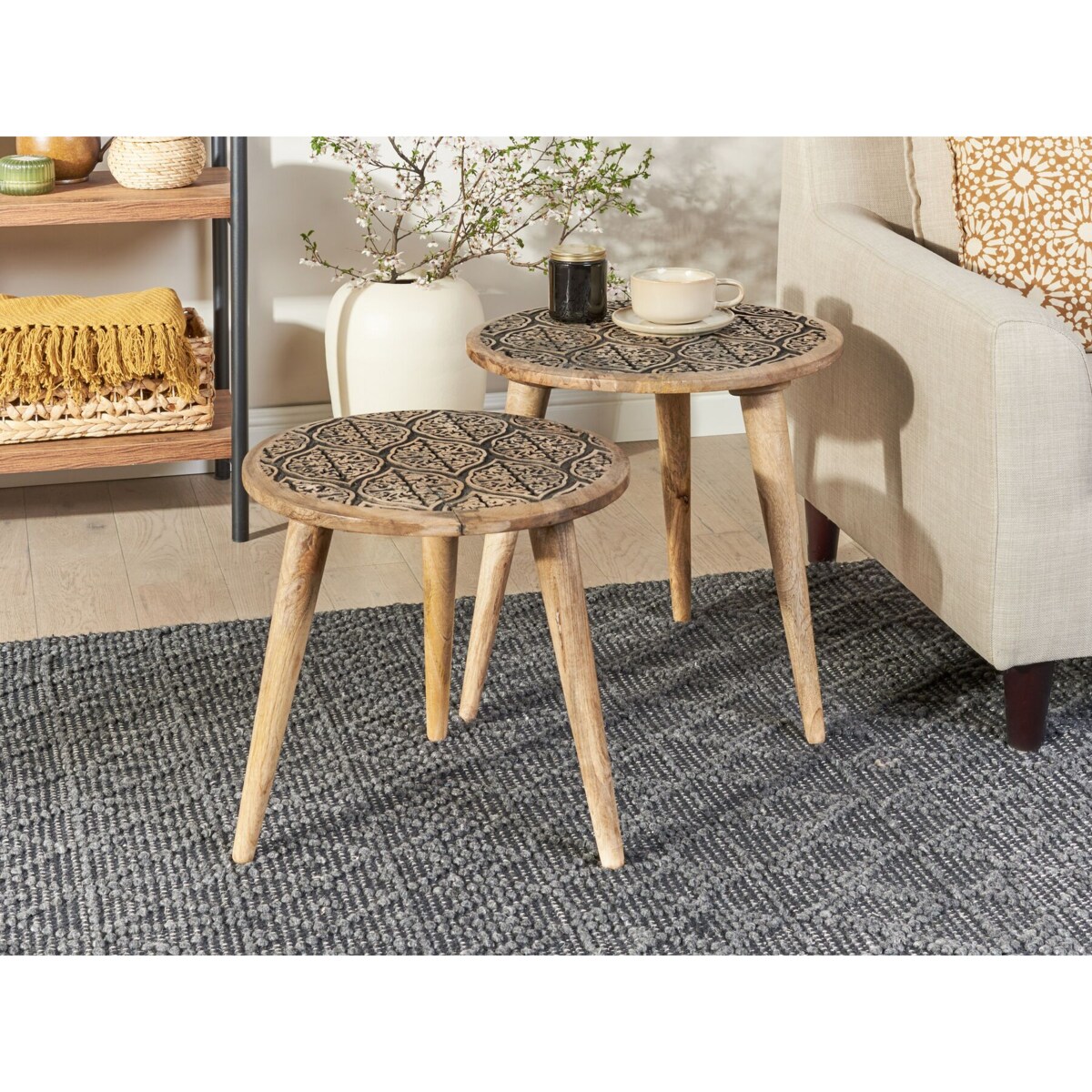 Zestaw 2 stolików pomocniczych SHARMA Drewno mango Brązowy/ czarny