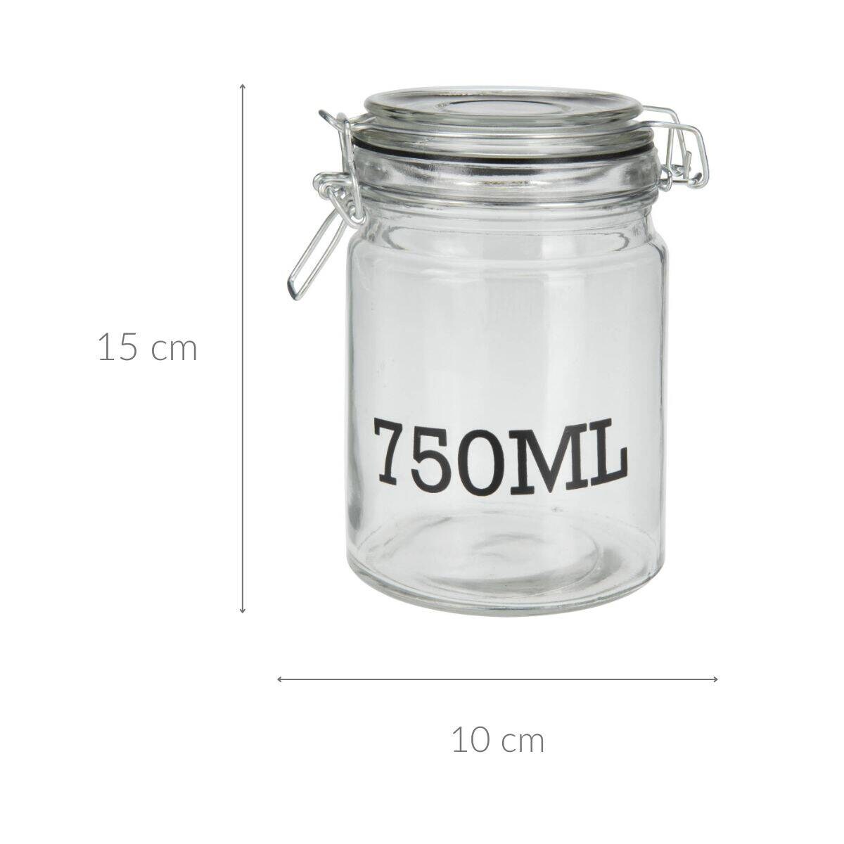 Słoik z pokrywką z klipsem, z informacją o pojemności