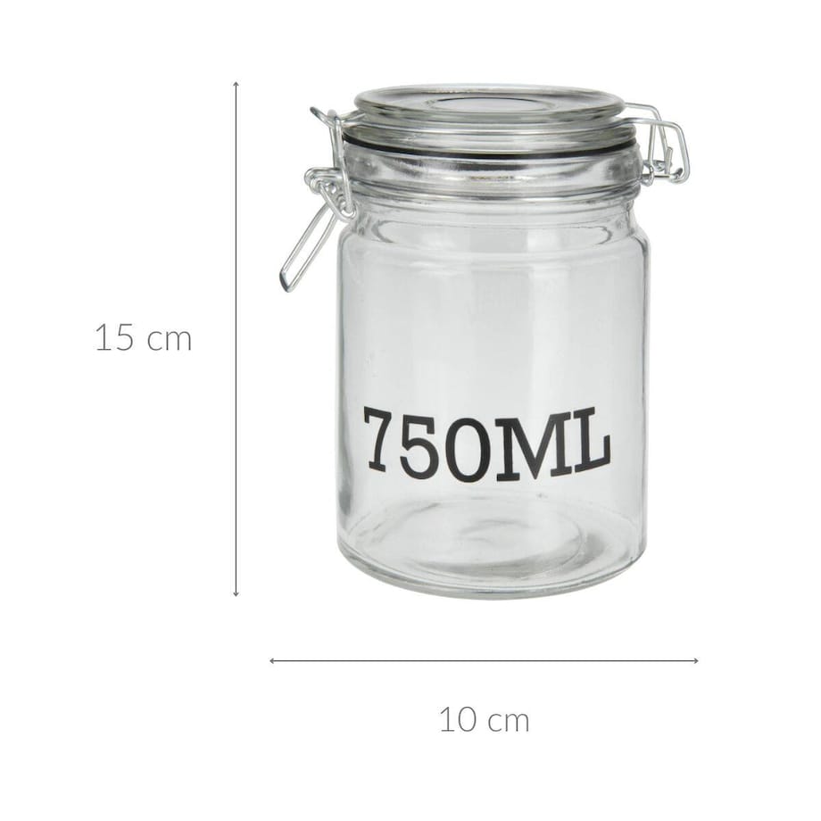 Słoik z pokrywką z klipsem, z informacją o pojemności