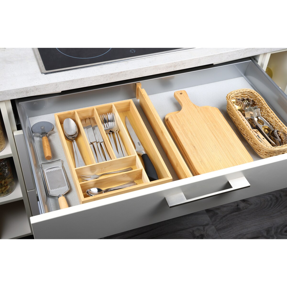 Organizer na sztućce KESPER, 6 komorowy, 35,5 x 25,5 x 5 cm, bambusowy