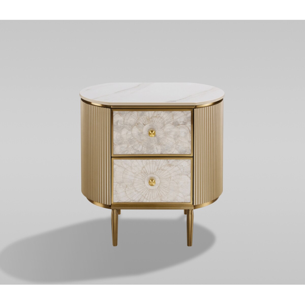 Złota szafka nocna glamour Champion z muszlami i spiekiem 55x40x55