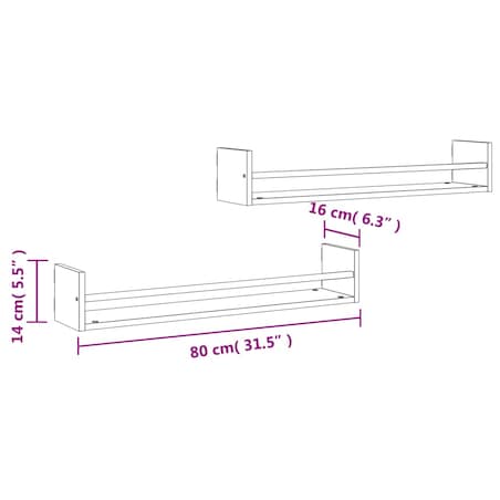 vidaXL Półki ścienne z drążkami, 2 szt., dąb sonoma, 80x16x14 cm