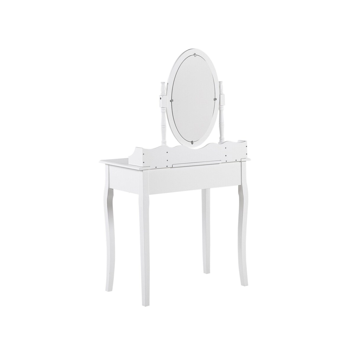 Toaletka 1 szuflada owalne lustro i stołek biała SOLEIL