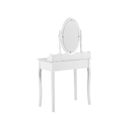 Toaletka 1 szuflada owalne lustro i stołek biała SOLEIL