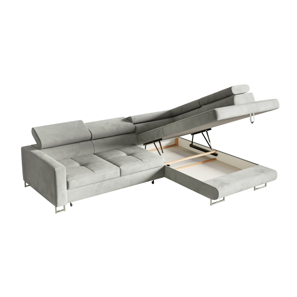 Narożnik rozkładany MERY P z regulowanymi zagłówkami na srebrnych nóżkach