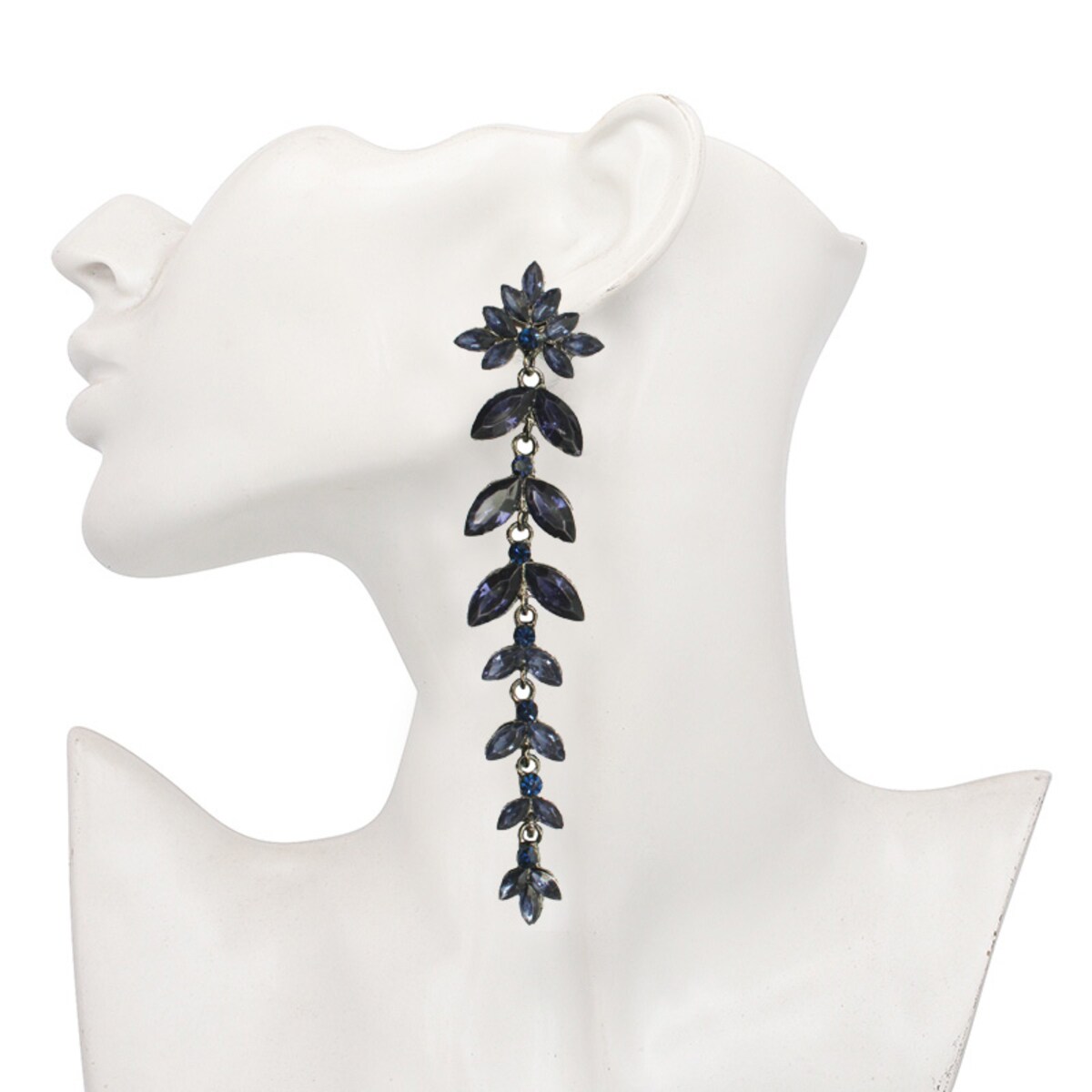 Kolczyki niebieskie granatowe długie listki błyszczące