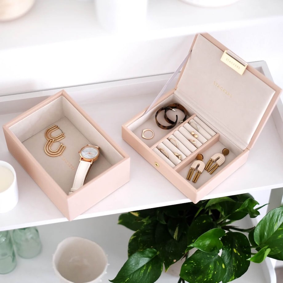 Szkatułka na biżuterię Stackers podwójna mini różowo-szampańska