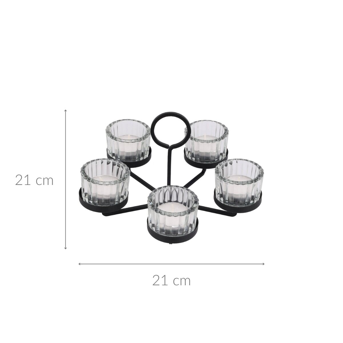 Świecznik na 5 tealightów, metal i szkło, 21 x 21 x 12 cm