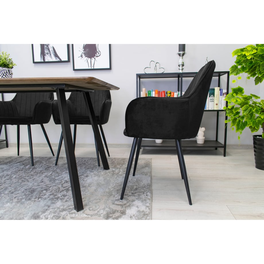 Krzesło Do Jadalni Kuchni Salonu Lugo - Aksamit Czarny / Nogi Czarne X 2