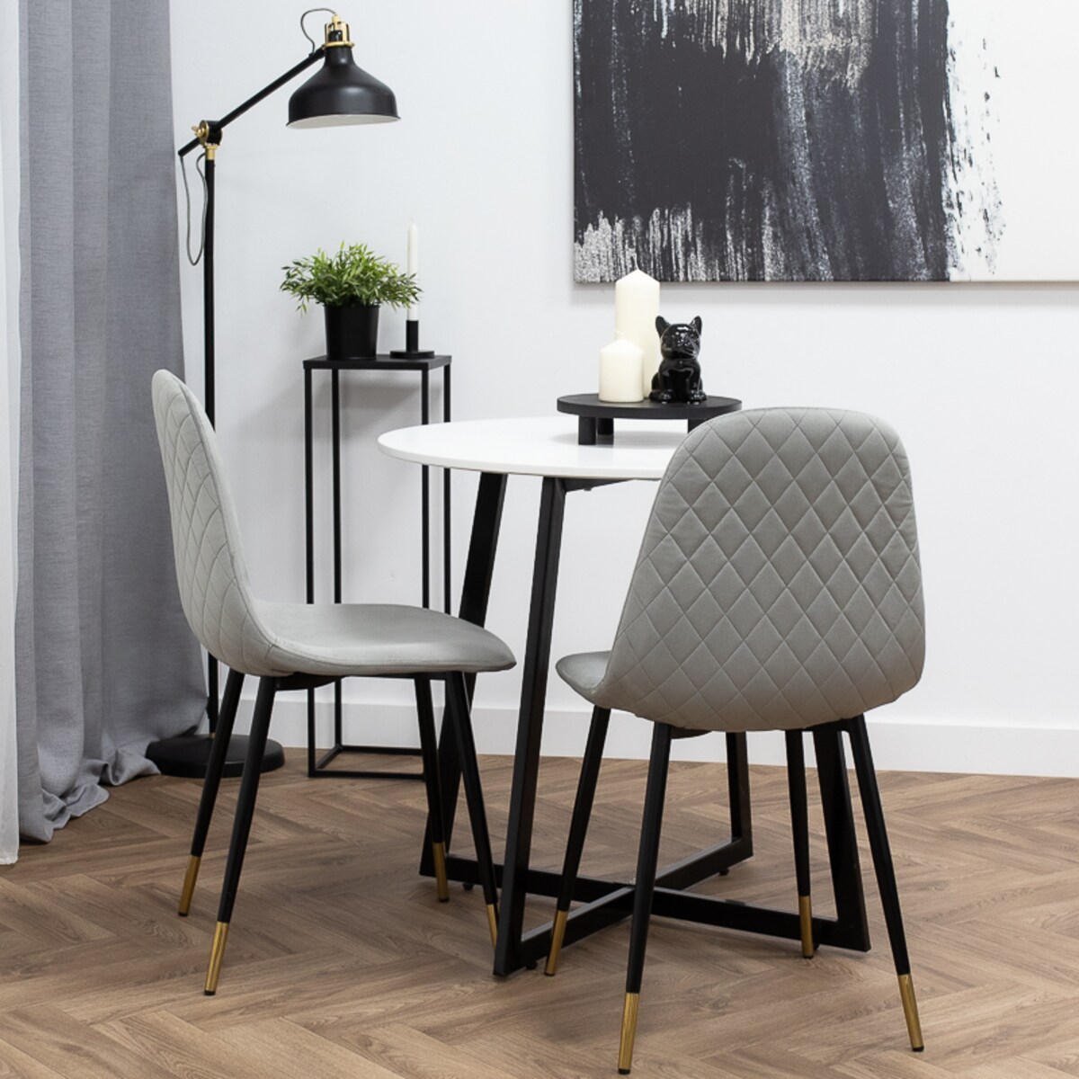 Krzesło tapicerowane welurowe pikowane do salonu jadalni szare