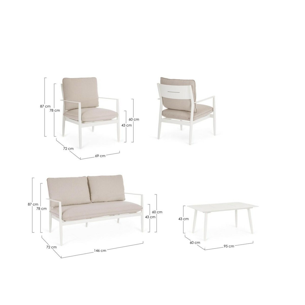 BIZZOTTO zestaw wypocznykowy ogrodowy NEBULA biały / beżowy