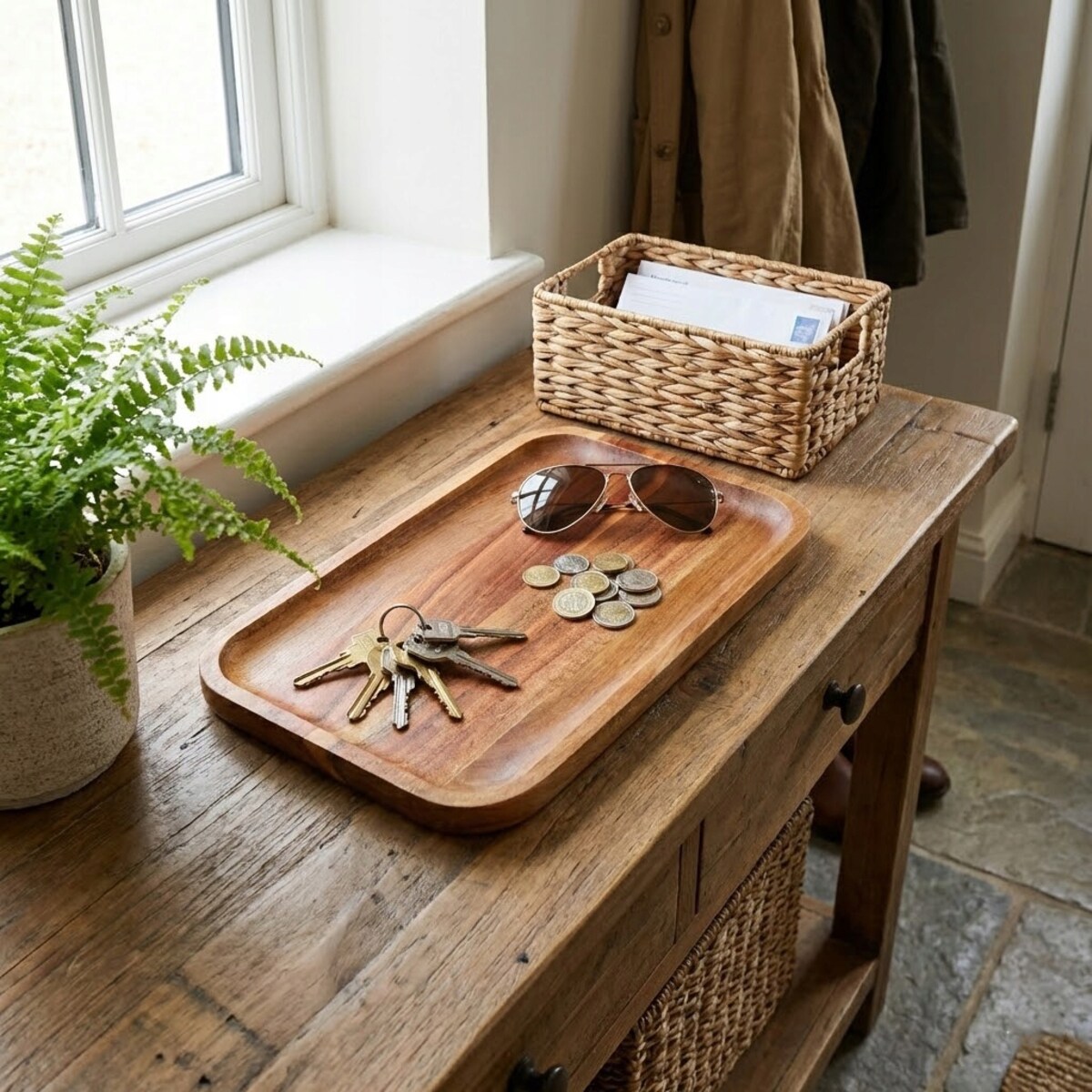 TACA KUCHENNA DREWNIANA NA NACZYNIA KLUCZE BOHO DO SALONU DOMU AKACJA