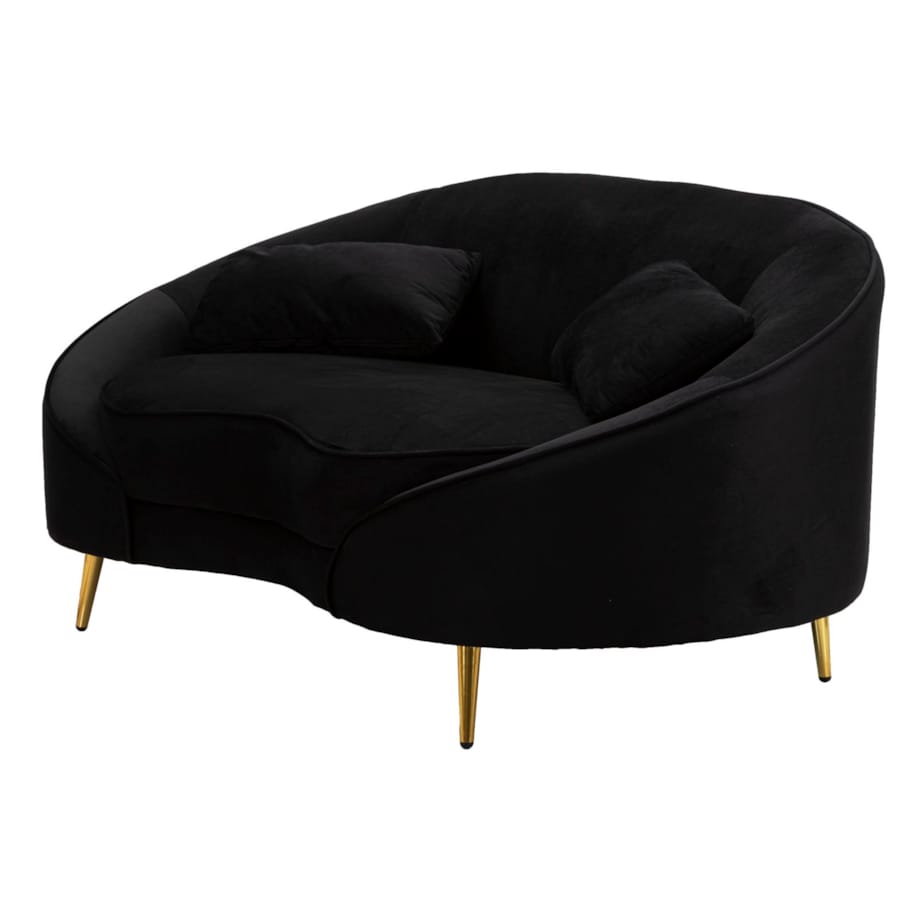 Sofa Oslo, kolor czarny i złoty, poliester, drewno eukaliptusowe i metal, 148 x 84 x 68 cm, do salonu, Mauro Ferretti