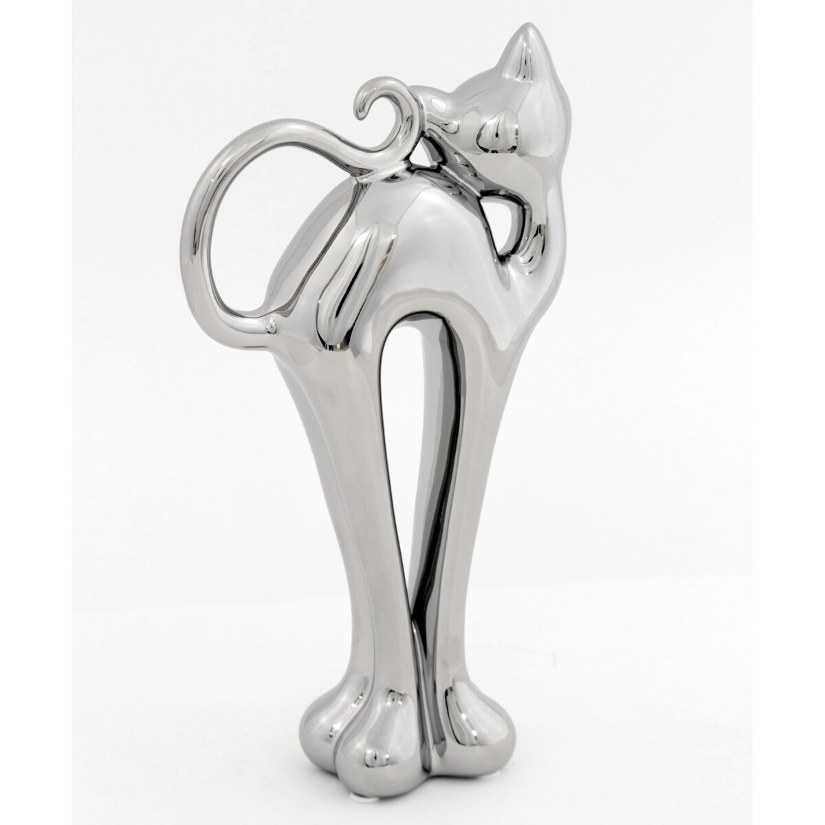 Dekoracja - ceramiczna figurka kota 27x14,5x5,5 cm GATAKI-2 srebrny