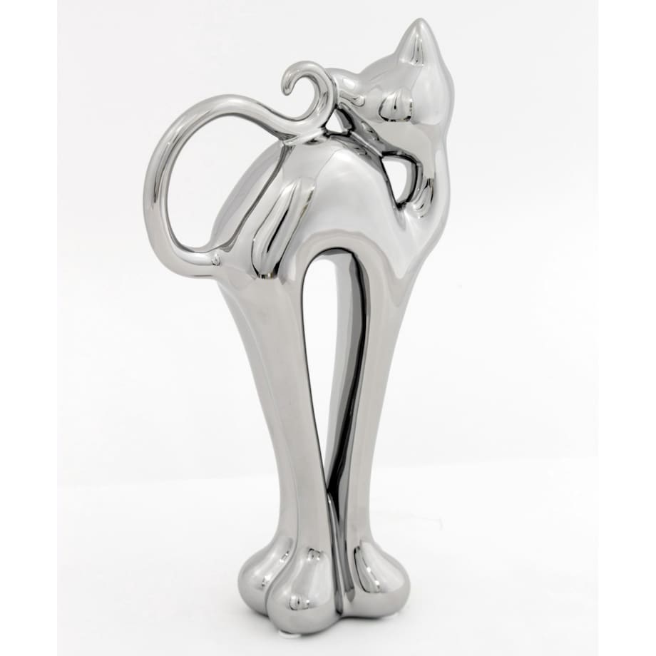Dekoracja - ceramiczna figurka kota 27x14,5x5,5 cm GATAKI-2 srebrny