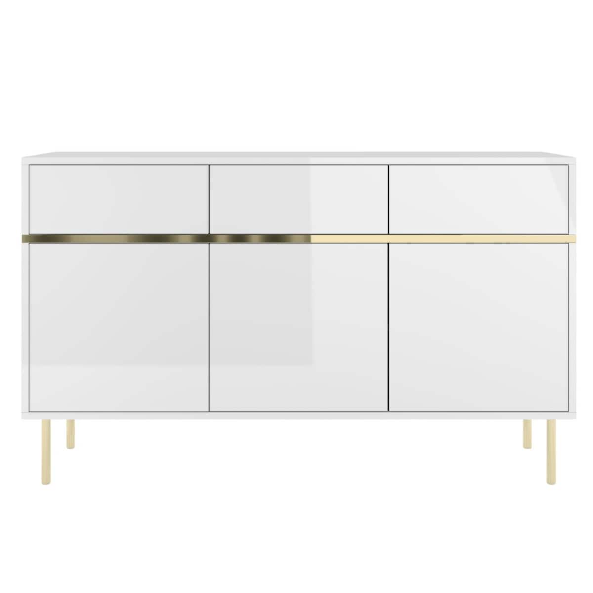 Elegancka biała komoda Dancan MARIKA ze złotymi dodatkami