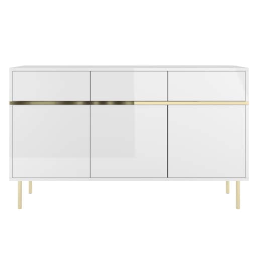 Elegancka biała komoda Dancan MARIKA ze złotymi dodatkami