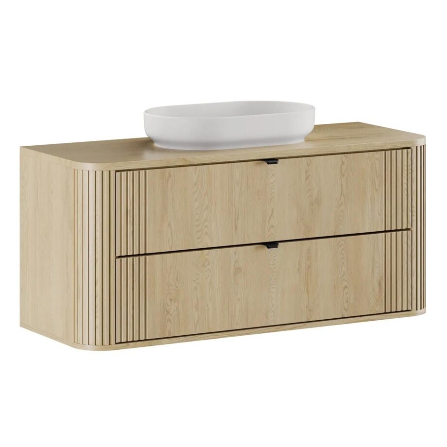 Szafka pod umywalkę OVALIA CREMONA 2S 120cm dąb cremona z umywalką nablatową RIVER