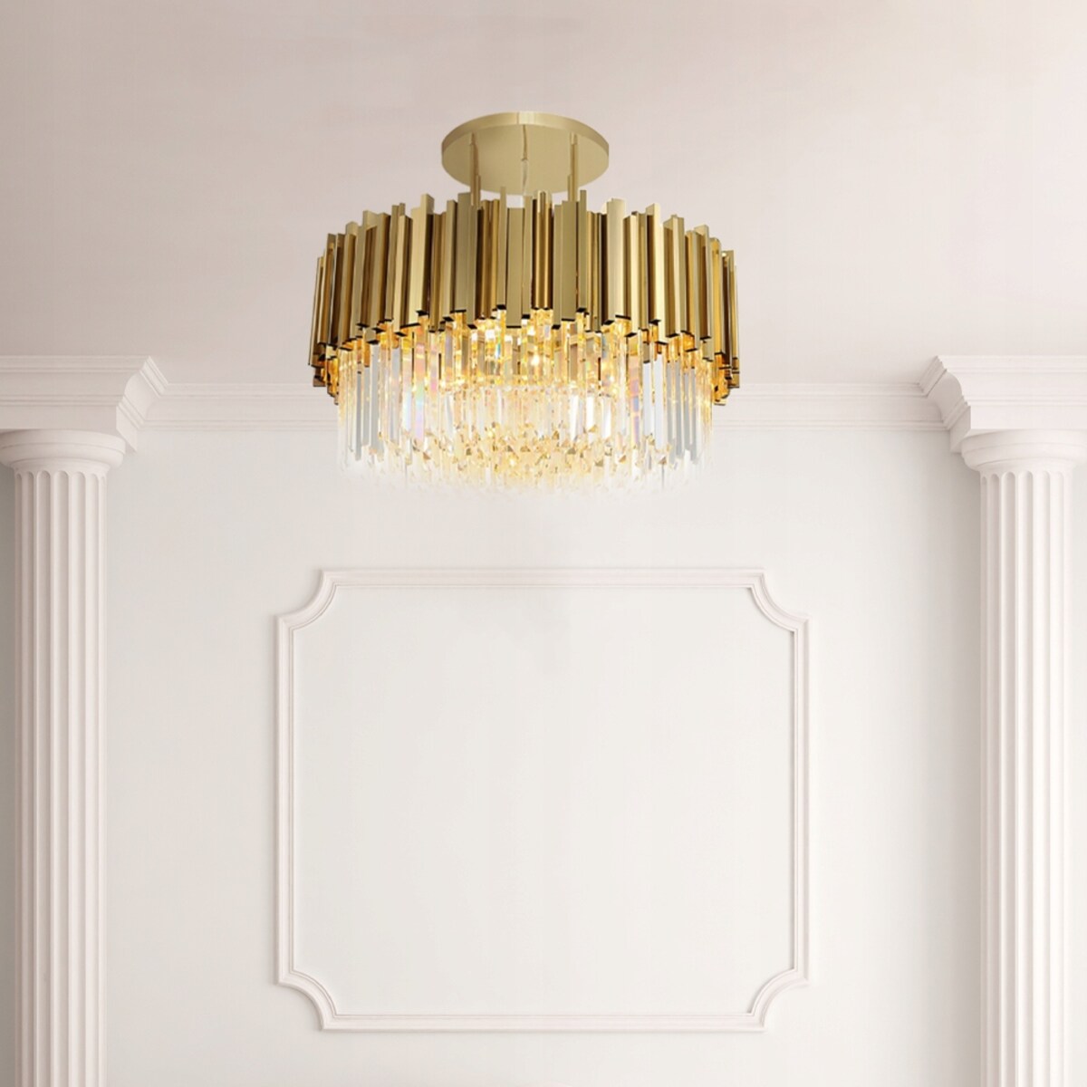 Lampa Kryształowa Sufitowa Plafon Złoty Kryształ