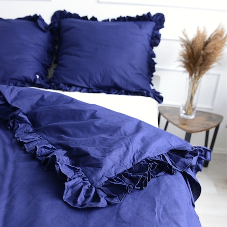 Poszewka Pościel Na Kołdrę Z Falbanką Granatowa 200X200 Cm