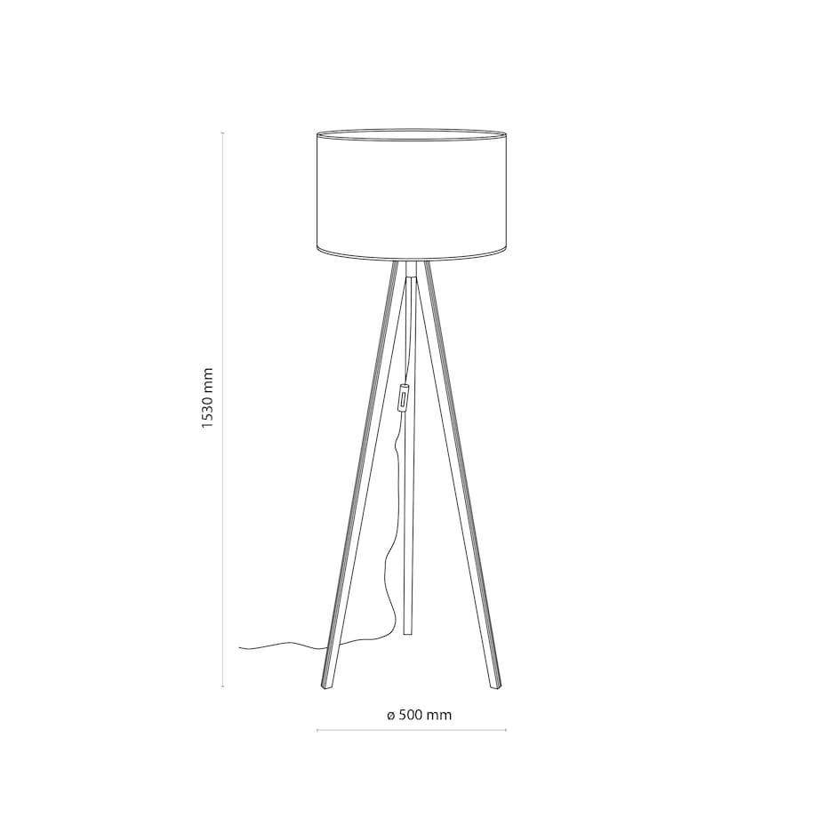 Lampa Podłogowa Drewniana Viga Shade Sosna Trójnóg Lniany Abażur