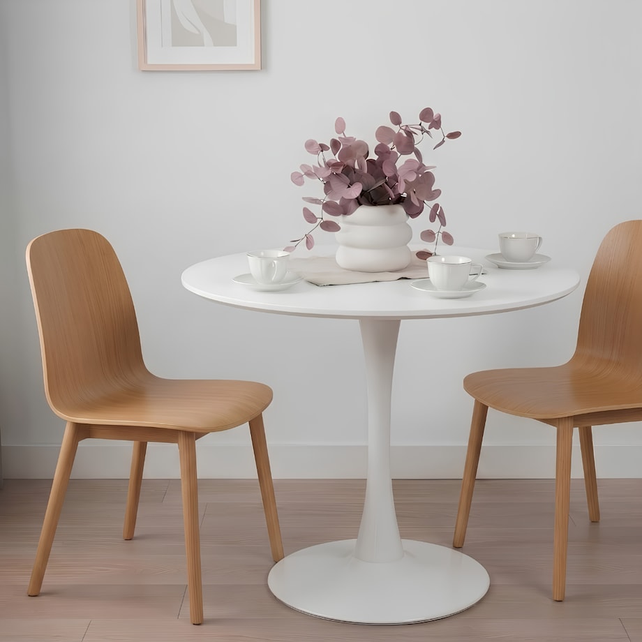 Stół okrągły do salonu jadalni 80 cm biały nowoczesny minimalistyczny