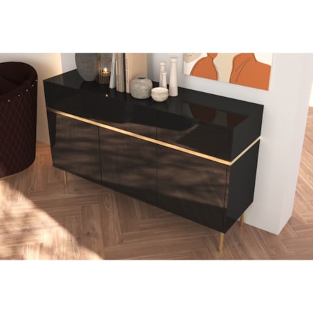 Elegancka czarna komoda Dancan MARIKA ze złotymi dodatkami